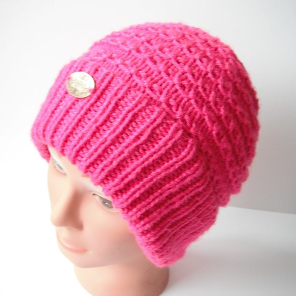Hand Knitted Hat Toque Size L-(M) Acrylic Pink - 037 Hand knit by me - Picture 3 of 10